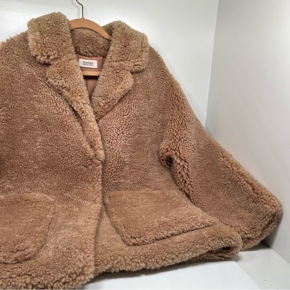 Yves Salomon Mateo Shearling Bomber Jacket Tan Size 42 US 4 100% Lamb Wool - Picture 3 of 10